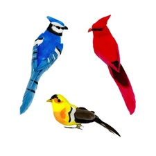 LWINGFLYER 3pcs Clip on Artificial Birds Realistic Red Cardinal Blue Jay Yell...