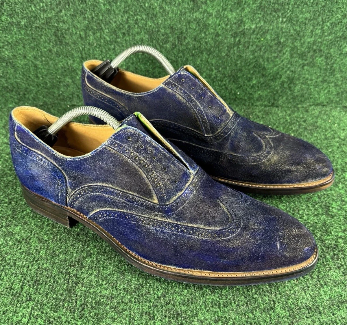 Mens Brooks Brothers Navy blue suede Wingtip Oxfords shoes Size 9 Made In Italy Suede Blue Wingtip Dress Shoes for Men for sale | eBay main image 3