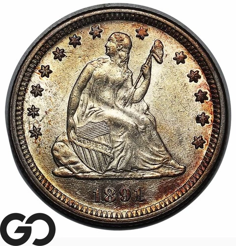 1891 Seated Liberty Quarter, Beautiful Choice Gem BU++