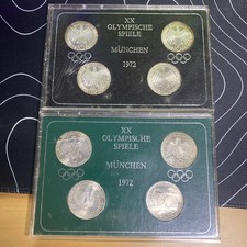 2 Sets of 4 German Silver 1972 Olympic 10 Mark Coins (Letters D,F,G &J) 8 Coins