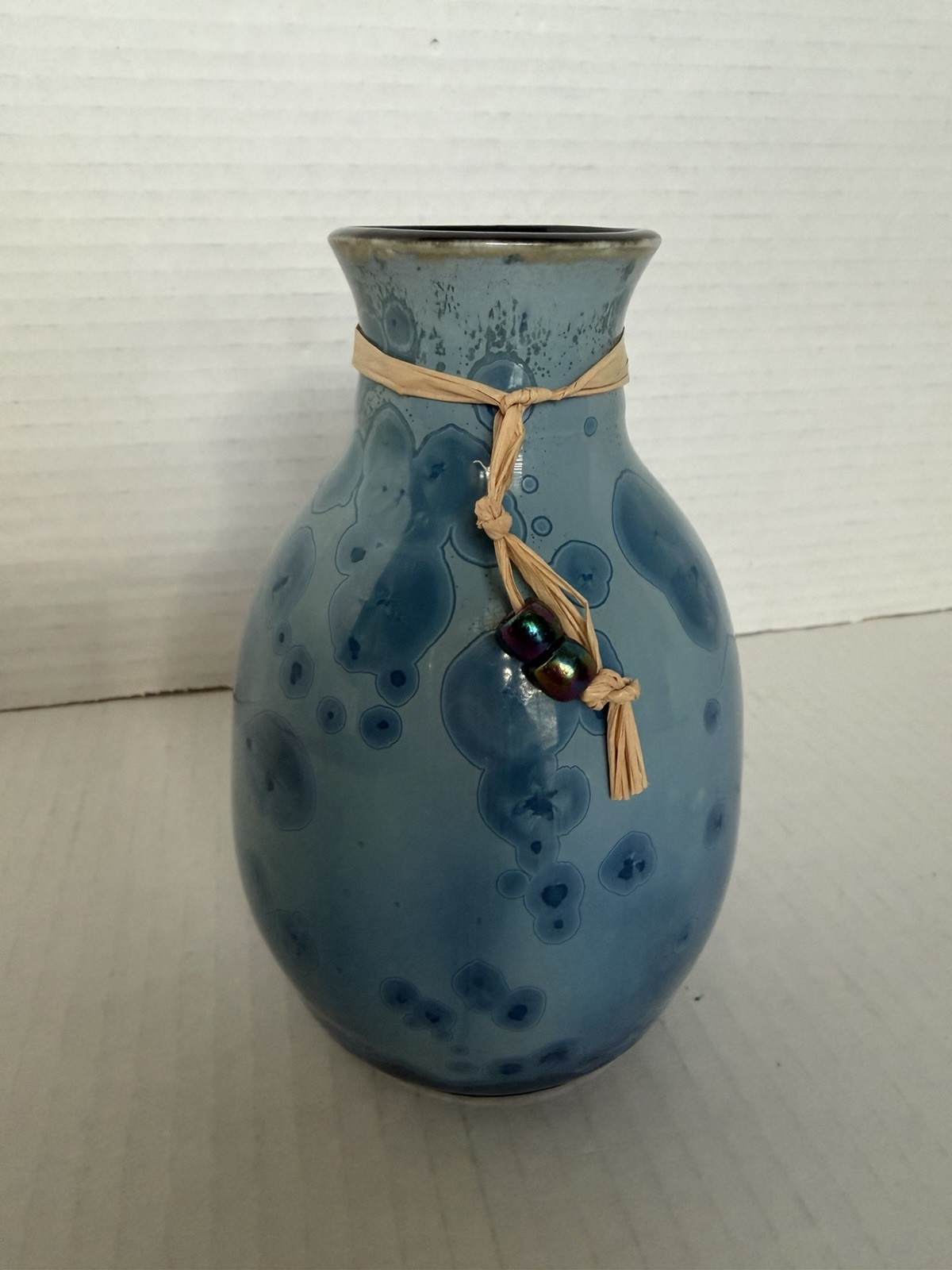 Crystalline Glaze Studio Pottery Vase Artist Signed Blue Aqua 5.5”