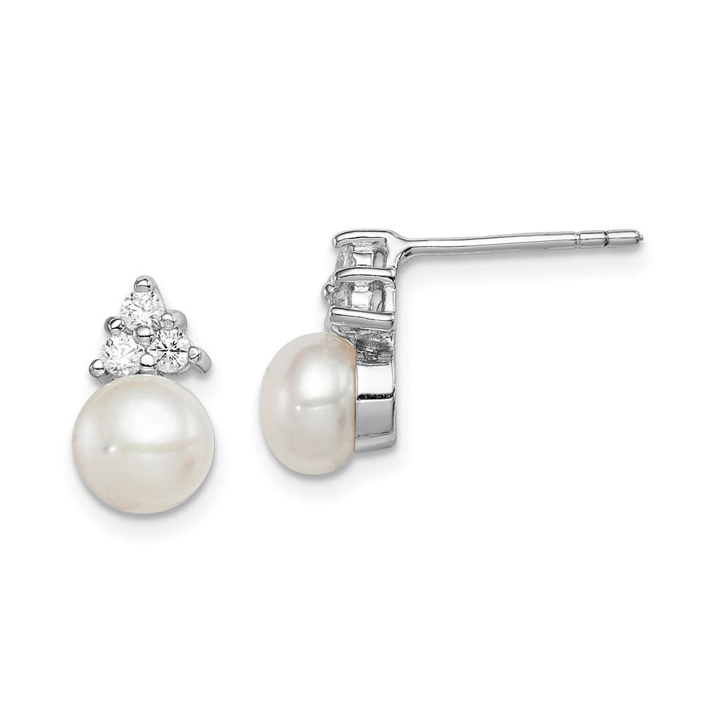 Sterling Silver 6-7mm White Cultured Pearl and Cubic Zirconia Stud Earrings
