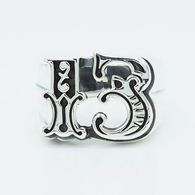 Anillo de plata esterlina 925 rockero de motociclista vintage gótico número 13 de la suerte para hombres y mujeres Foto 2 de 4