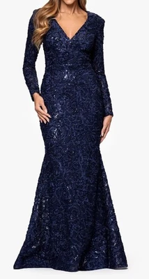 Xscape 14 Sequin Soutache Embellished Long Sleeve Gown Dress Navy - image 1 of 4