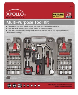 Apollo Precision Tools 79 Piece Multi-Purpose Tool Kit with Case Brand New
