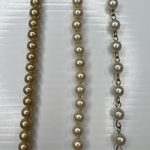 H6 Lot Faux Pearls Strands Blush Champagne Gold Chains Boho Retro Bracelets 7”