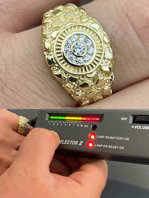 Men 14k Gold Plated Solid 925 Silver Nugget Ring Solitaire Real Iced MOISSANITE