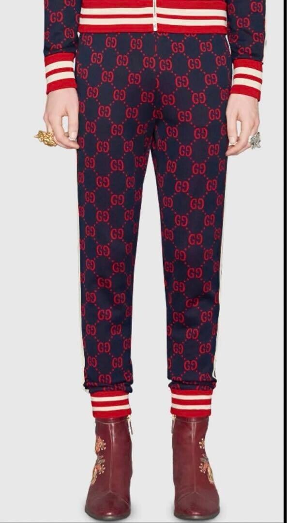 GUCCI Logo GG Jacquard Jogging Track Pants Men Size M Navy GUCCI Logo GG Jacquard Jogging Track Pants Men Size M Navy