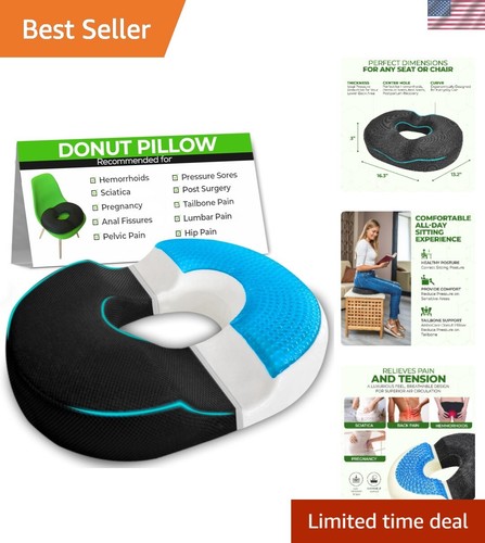 Donut Gel Sitting Pillow Memory Foam Pain Relief Cushion for Tailbone Hemorrh...