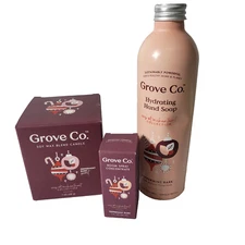 Grove Peppermint Bark Holiday Set Hydrating Hand Soap, Room Spray, Soy Candle