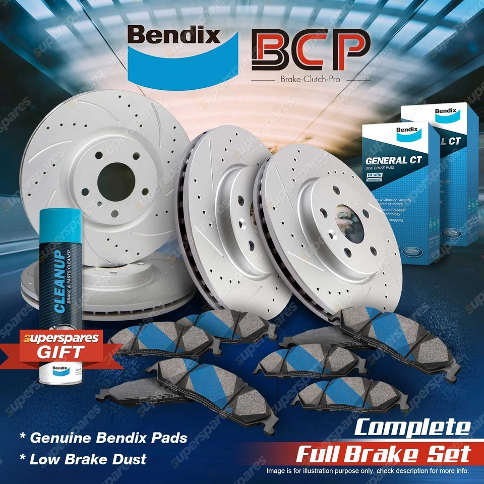 F+R Slotted Brake Rotors Bendix Pads for Ford Falcon Fairmont BA BF FG X