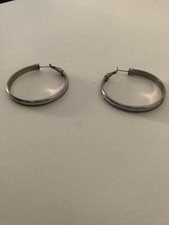 Vintage Silver Light Pink Enamel Hoop Earrings Costume Large Enamel Hoops Silver