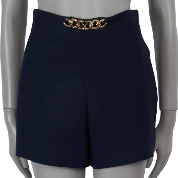 71304 Auth VALENTINO Navy Blue Wool 2022 VLOGO CHAIN CREPE Shorts Hose S