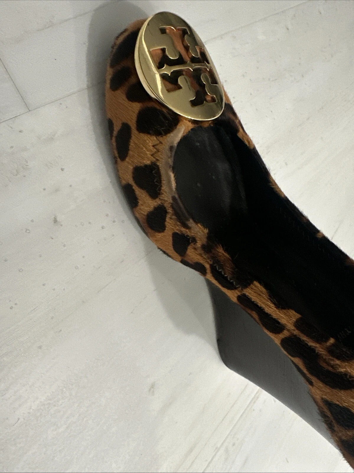 Tory Burch Sophie capelli di vitello stampa leopardata zeppa impilata tacco donna 6 5M