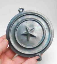 ANTIQUE CLOCK METAL BACK DOOR DUST COVER EMBOSSED STAR 3-3/4"