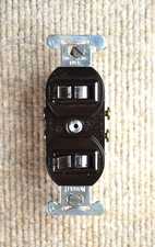 Leviton No.5224 Two Quiet Single Pole Switches - Brown - Dual Single Gang Switch