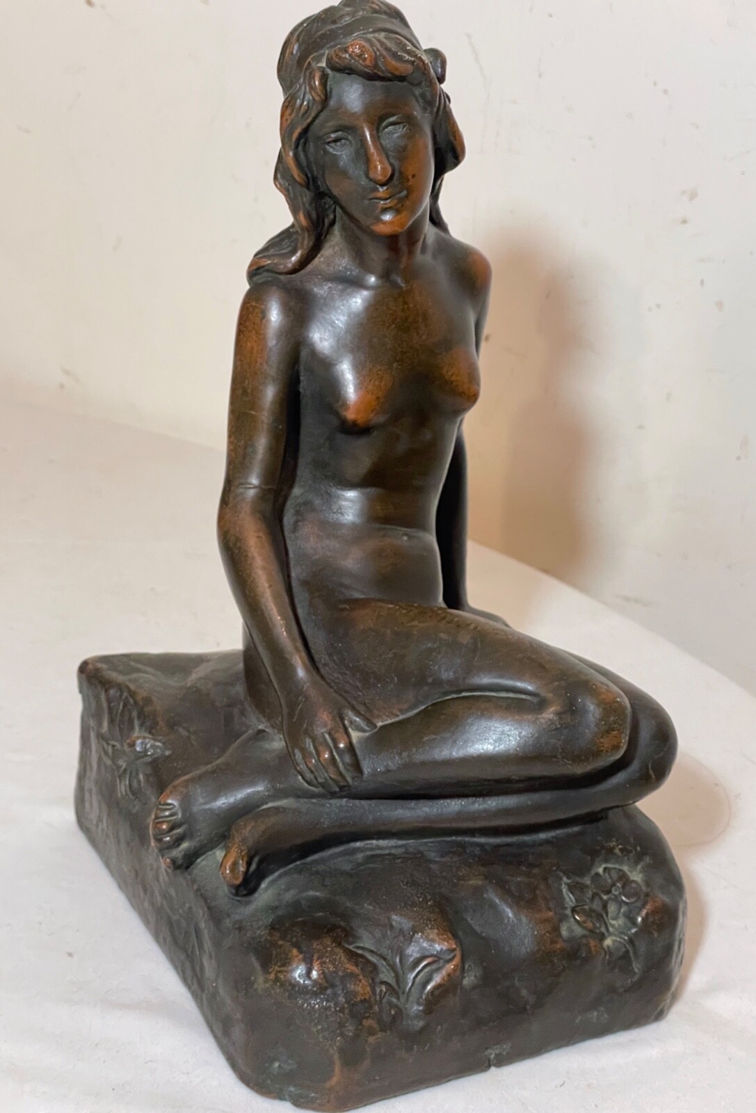 LARGE Antique KBW Kathodian Bronze Clad Nude Lady Bust Art Statue sculpture