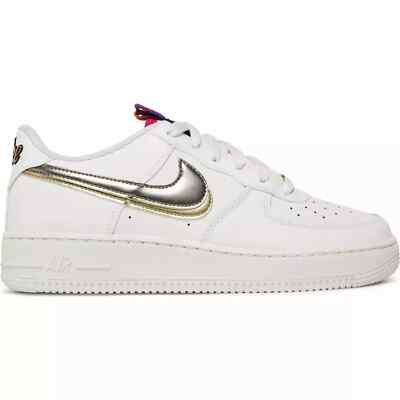 Nike Air Force 1 DH9595-001 Double Swoosh Silver Gold (GS) *ALL