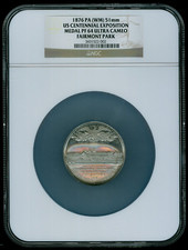 HK 1876 PA (WM)51MM US CENTENNIAL EXPO PF 64 ULTRA CAMEO FAIRMONT PARK  R-9 SCD