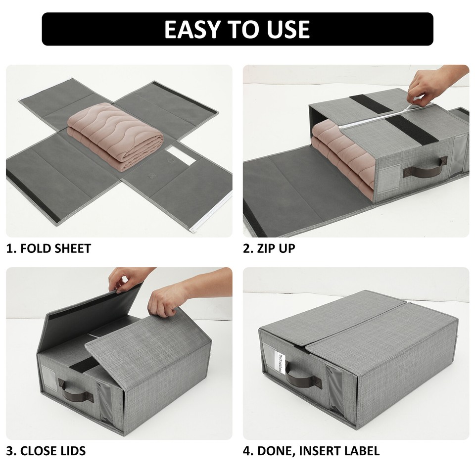 Bed Sheet Organizer Foldable Bed Sheet Storage Bins with Clear Window