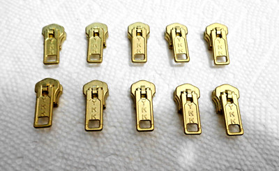 Lot of 10 Brass #5 YKK Auto-Locking Slider for metal zippers