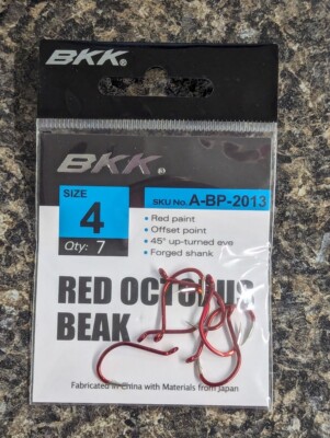 BKK Red Octopus Beak Hooks - Size 4 - All Purose Live Bait Fishing Hook