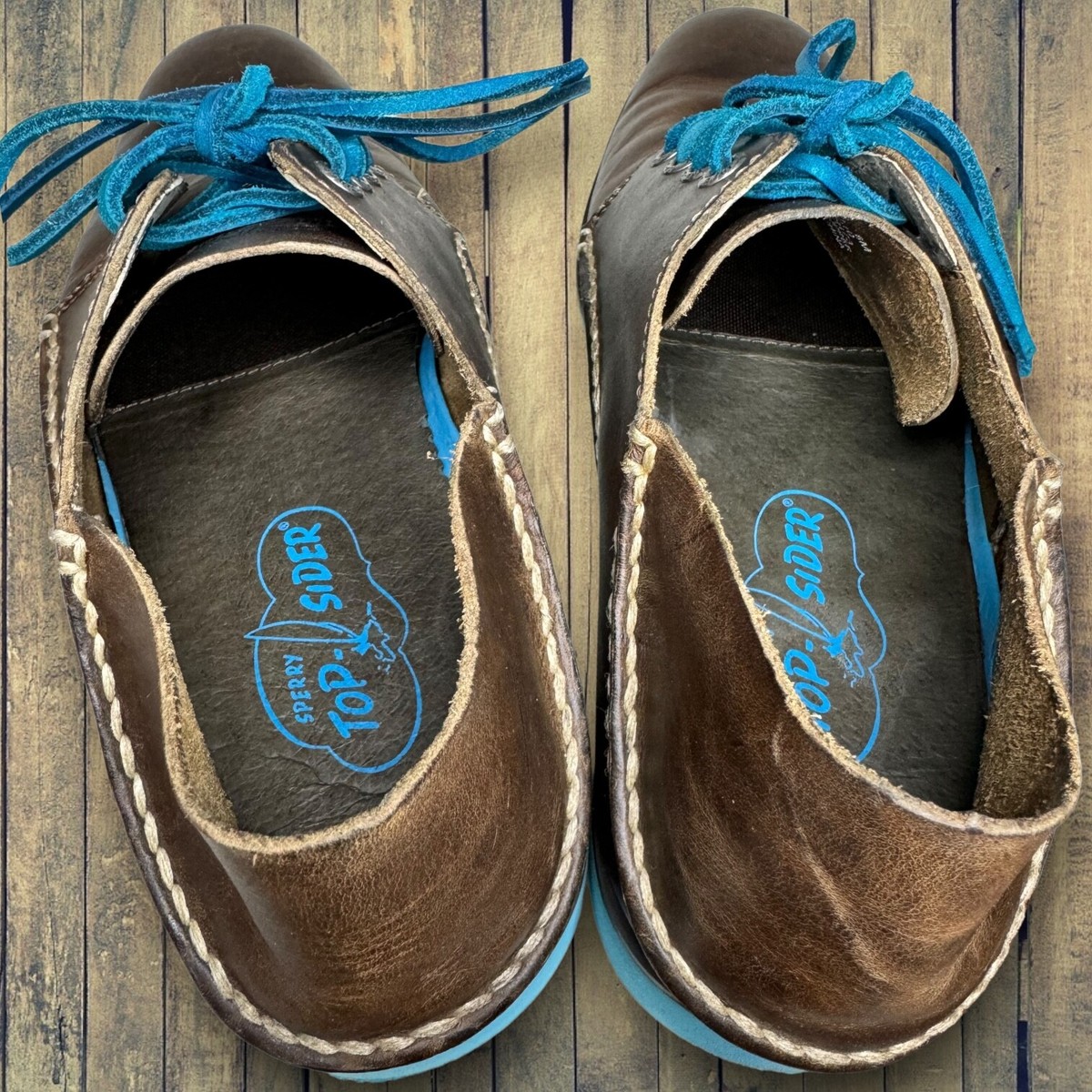 Sperry Top Sider Mens 8 M Dark Brown Leather Oxfords Blue 