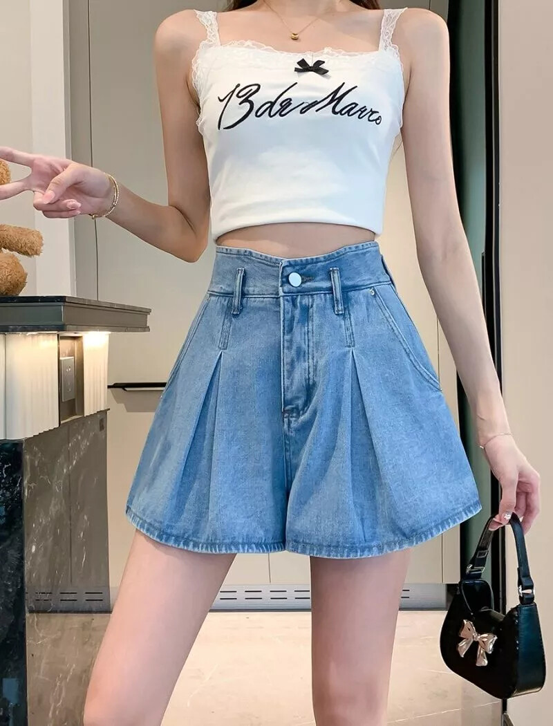 Vaqueros de Mujer Corto Short Azul Celeste Bolsillos Denim Slim 11732