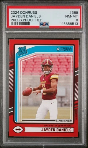 2024 Panini Donruss Press Proof Red Rated Rookie #389 Jayden Daniels PSA 8 NMMT
