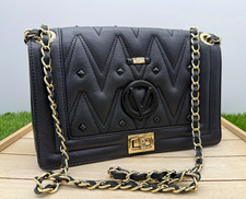 Mario Valentino Alice D Quilted Black Leather Studded Shoulder Bag Purse Medium