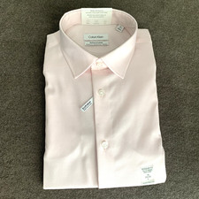 Calvin Klein Mens Dress Shirt L 16 34/35 Supima Cotton Pink Solid Stretch NWI