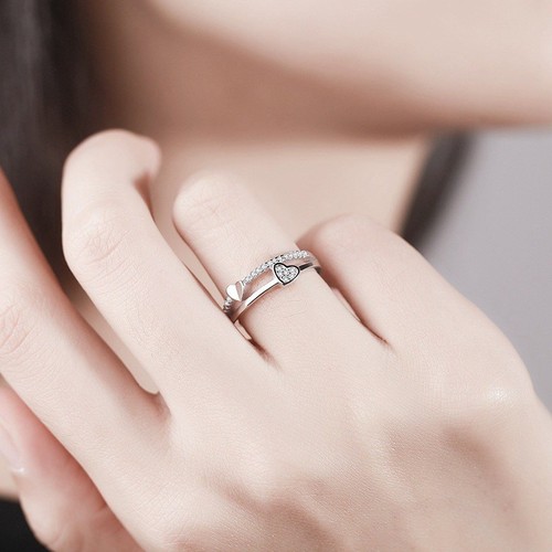 Heart Ring Sterling Silver Adjustable 925 Thumb Ring Toe Ring Knuckle Wishbone - Picture 10 of 12