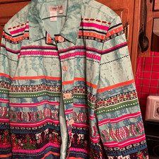 Coldwater Creek Women s L Blue Multicolor Geometric Button Front Lined Jacket