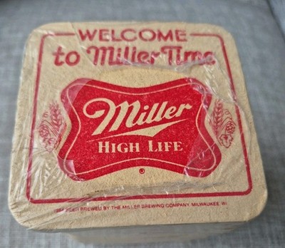 VINTAGE MILLER HIGH LIFE BEER COASTERS STACK OF 100 UNUSED-NEW SEALED 1984