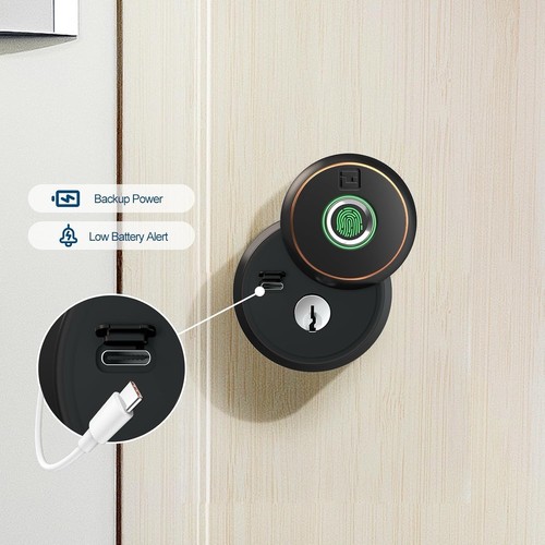 Cerradura de puerta de entrada sin llave con huella digital, cerradura inteligente de cerrojo con control de aplicaciones, bioma - Imagen 6 de 17