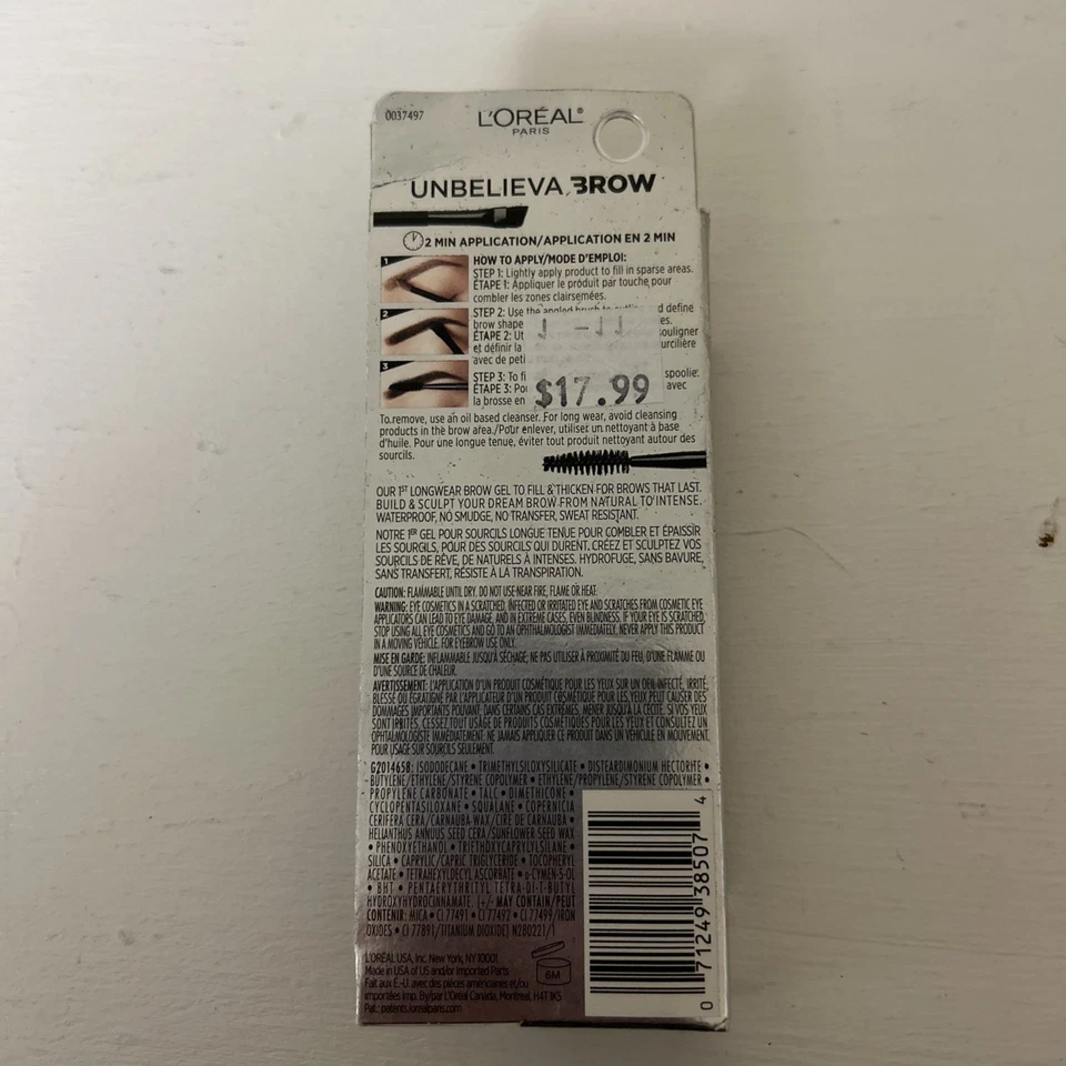 L'Oreal Paris Unbelieva Brow Longwear Brow Gel Waterproof 580 Black - Image 2 of 2