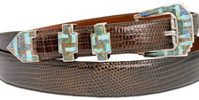 Sterling Silver Ranger Rainbow Calsilica Opal Stones Inlay Belt Buckle 40 Lizard