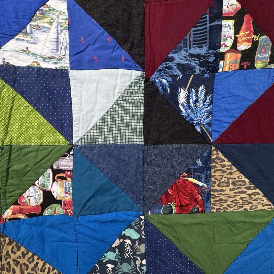 Handmade Square Patchwork Quilt Denim Edging Polo Pony Nautical 65”x65” - Image 3 of 4