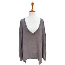 We The Free Women’s XL Coraline Waffle Knit Thermal Slouchy Top in Charcoal Gray