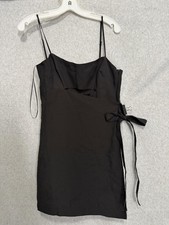 Zara Dress Womens M Black Scoop Neck Slip Adjustable Strap Bow Mini Party
