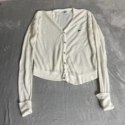 Izod Lacoste Vintage Strickjacke Herren Large Creme V-Ausschnitt Made in USA Acryl