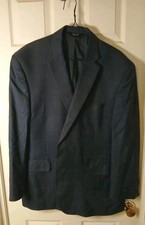 Jos A Bank Signature Collection Blazer Mens 46 Regul Navy Windowpane Silk/ Wool