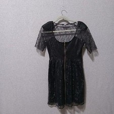 ASOS Dress Womens 6 Black Lace Fit & Flare Short Sleeve Zip Front Party Cocktail