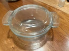 Vintage Pyrex Made In France Clear Glass Pale Blue  Bowl #454 C With Lid 454 L