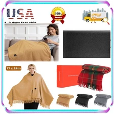 USB Heated Shawl in Soft Grey Large Wearable Heating Blanket with Battery Pack