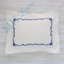 SAMPLE Ivory Cotton Boudoir Sham Pillow with Electric Blue Scroll Frame 12x16