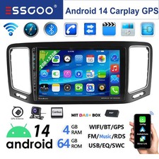 Autoradio DAB+ 4+64G Android 14 GPS per VW Sharan II 7N Seat Alhambra II 2010-22