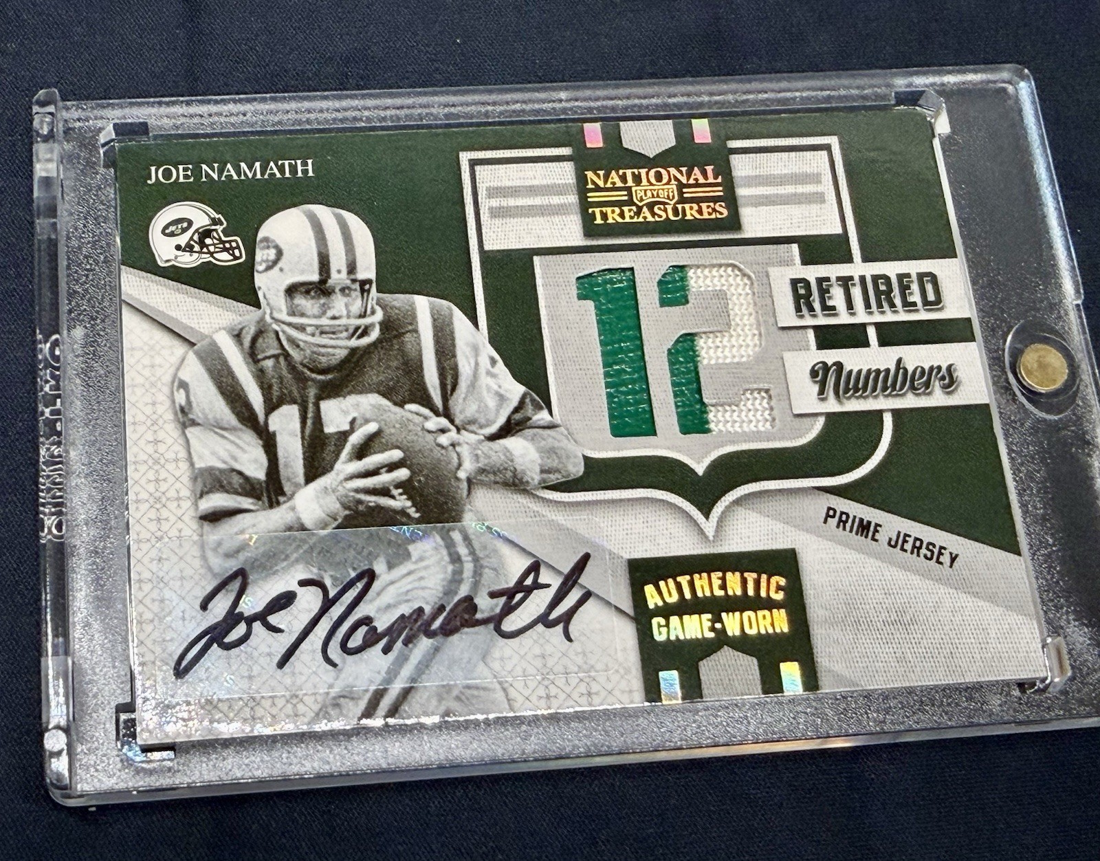2009 National Treasures Retired Numbers Joe Namath GAME USED Patch Auto /12 view 11