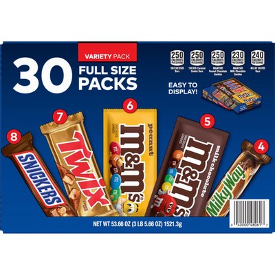 Mars Chocolate Candy Bars, Variety Pack, Full Size (30 Count)