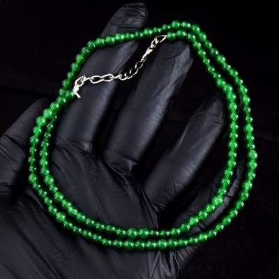 Atemberaubende Halskette grüner Onyx runde Form 73,00 kt 22 Zoll Perlen RK 13 E806